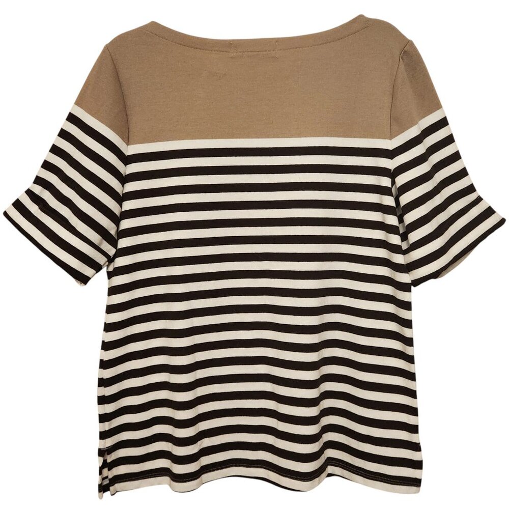 Karen Scott Neutral Brown White Cotton Striped Tee Shirt Size 0X - Picture 2 of 9